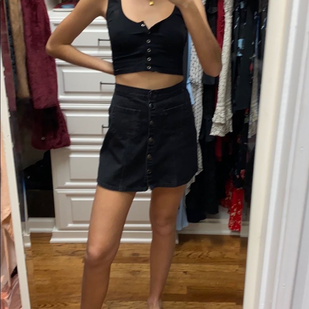UO black snap front skirt